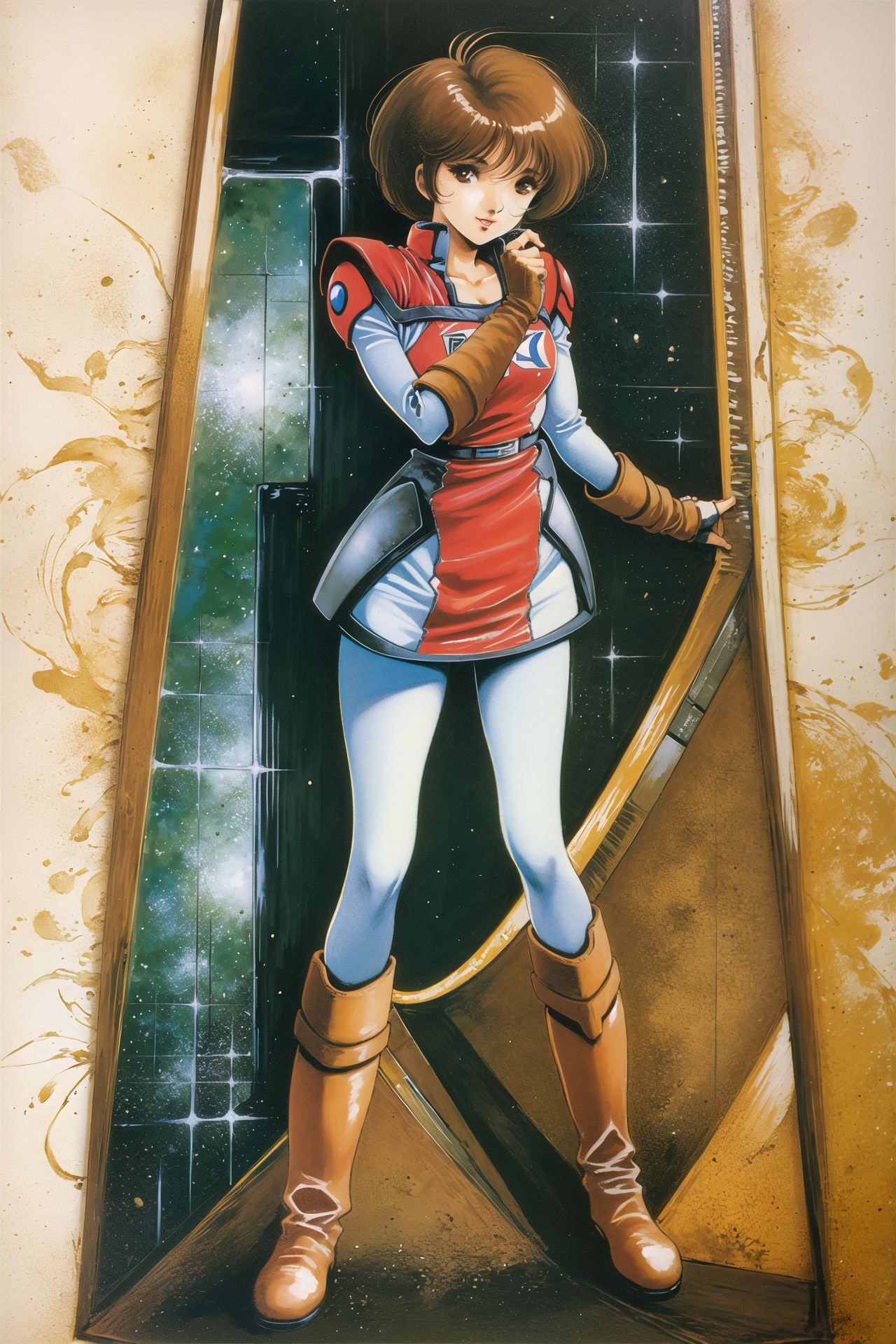 05144-52476222-1girl, retro artstyle, 1980s (style), brown hair, solo, boots, gloves, short hair, science fiction, fingerless gloves, tradition.png